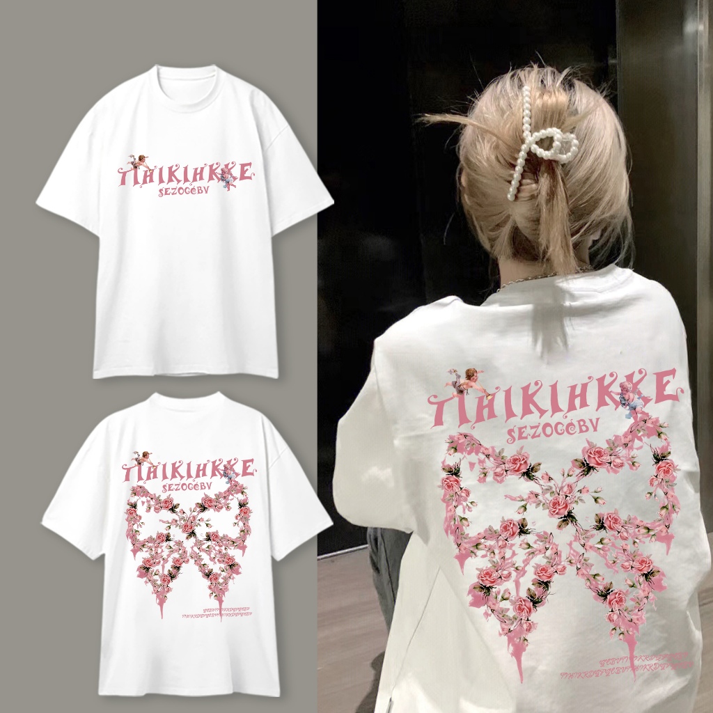 Top.basic ประดับโบว์ เสื้อสาวอวบ cute girl เสื้อยืดโอเวอร์ไซร์ พิมพ์ลาย เสื้อยืดผู้หญิง ส่งจากไทย S-4XL