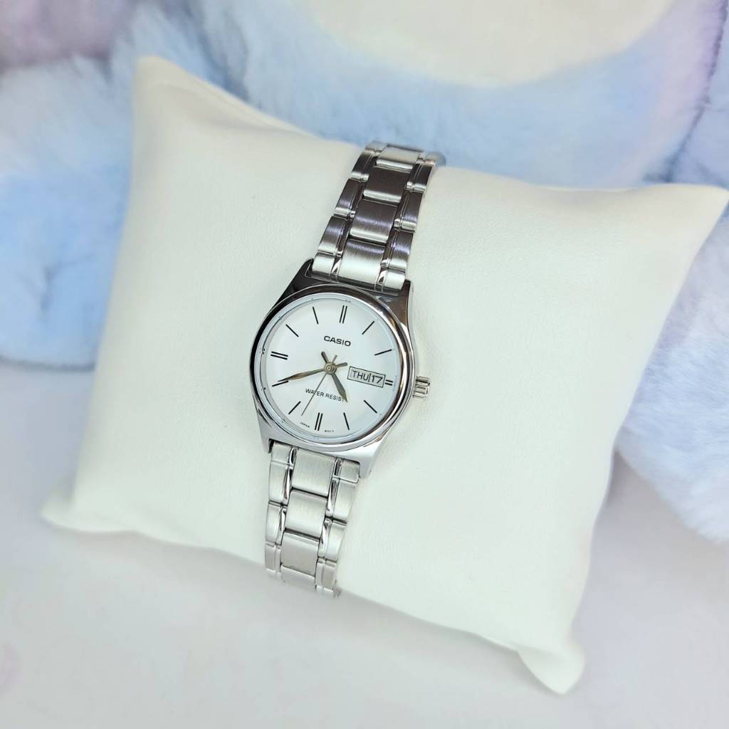 CASIO LTP-V006D หน้าปัด25มม. นาฬิกาหญิง สายสแตนเลส กันน้ำ แสดงวันที่-สัปดาห์ คาสิโอแท้ รับประกันศูนย์1ปี