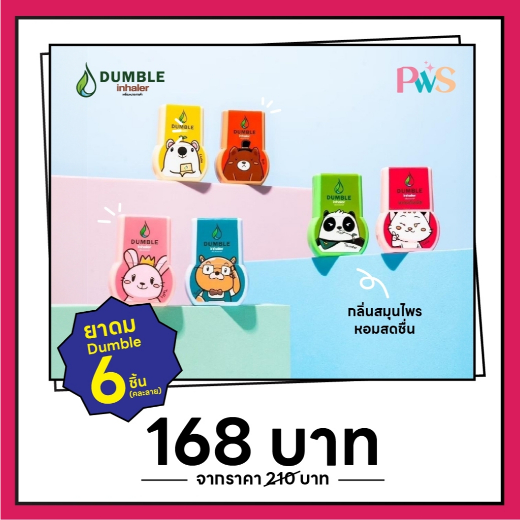 [6 ชิ้น] ยาดม 2 รู กลิ่นสมุนไพร มี 6 ลาย กลิ่นหอม ขนาดเล็ก พกพาง่าย Dumble Herbal Inhaler