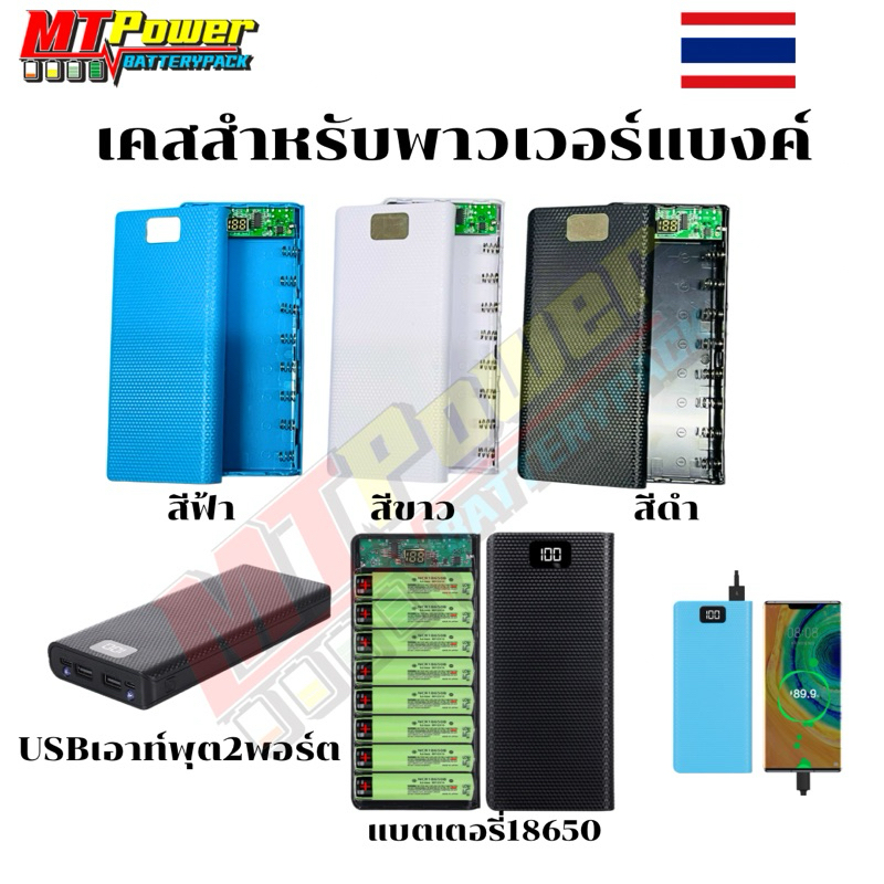 เคสสำหรับพาวเวอร์แบงค์LED,เคสแบตเตอรี่18650 USBเอาท์พุต2พอร์ตชุดฝาเคสDIYพาวเวอร์แบงค์