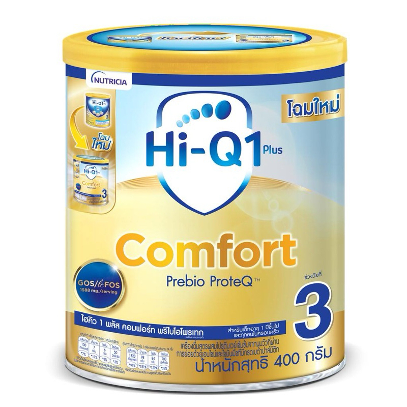นมผง Hi-Q 1Plus Comfort นมผง ไฮคิว 1 พลัส คอมฟอร์ท พรีไบโอโพรเทก 400 กรัม สูตร 3