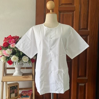 ชุดขาว ปฏิบัติธรรม แขนสั่น ได้ทั้ง เสื้อและกางเกง สีโอโม่