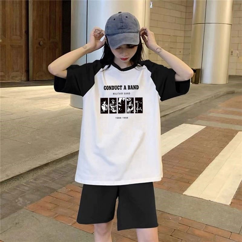 เสื้อยืดสวยๆผู้หญิงที่กําลังฮิต oversize เสื้อผ้าสไตล์ญี่ปุ่นน่ารัก แฟชั่นเกาหลี เสื้อโอเวอร์ไซส์วินเทจ สตรีทสีทูโทนม้าก