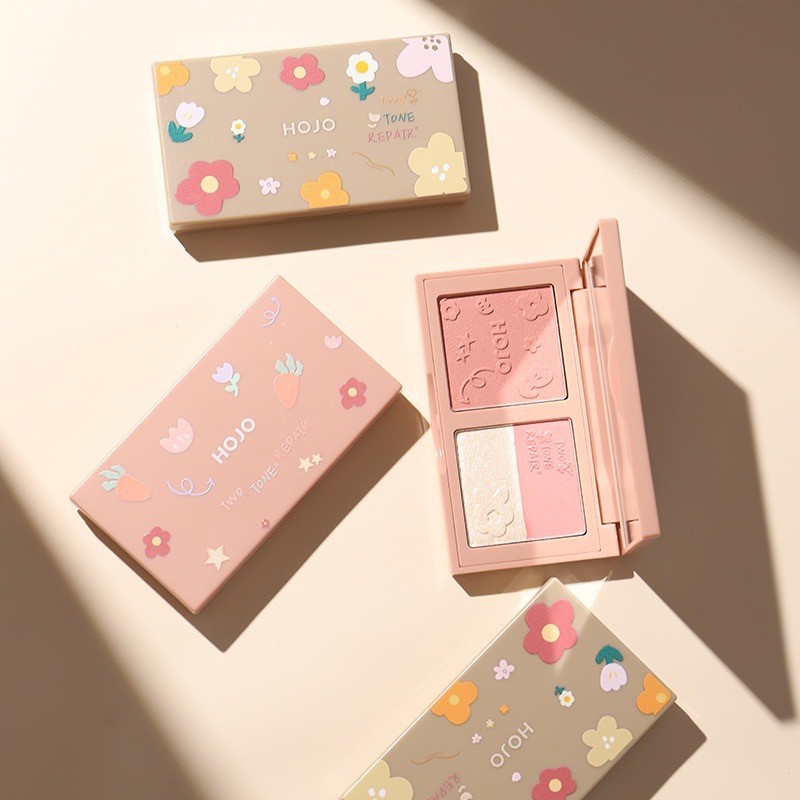 HOJO Two Tone Repair No.8117 บลัชออน ไฮไลท์ คอนทัวร์ 3 ช่อง/ตลับ โทนน้ำตาล โทนชมพู ติดทน สีสวย