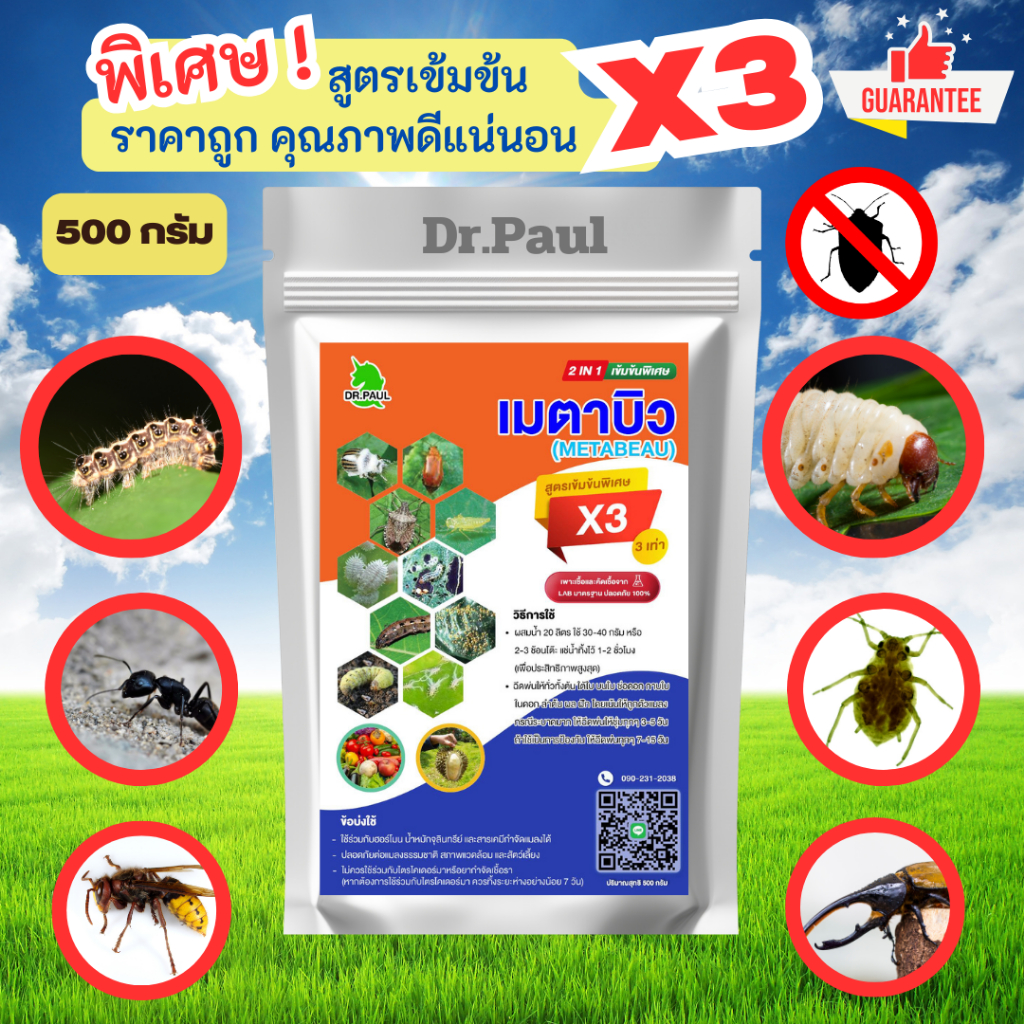 เข้มข้น 3 เท่าเมตาไรเซียม+บิวเวอร์เรีย 500 กรัม กำจัดเพลี้ย หนอน แมลงศัตรูพืช ไร้สารเคมีปลอดภัย 100%