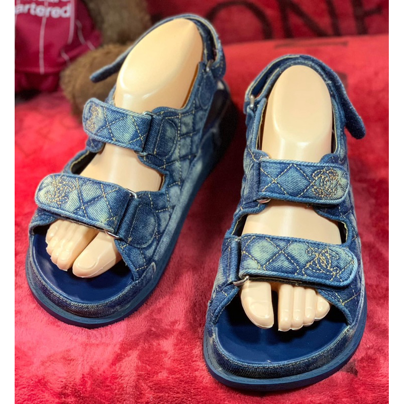 รองเท้ารัดส้น CHANEL Denim Sandals size 37 มือ 2