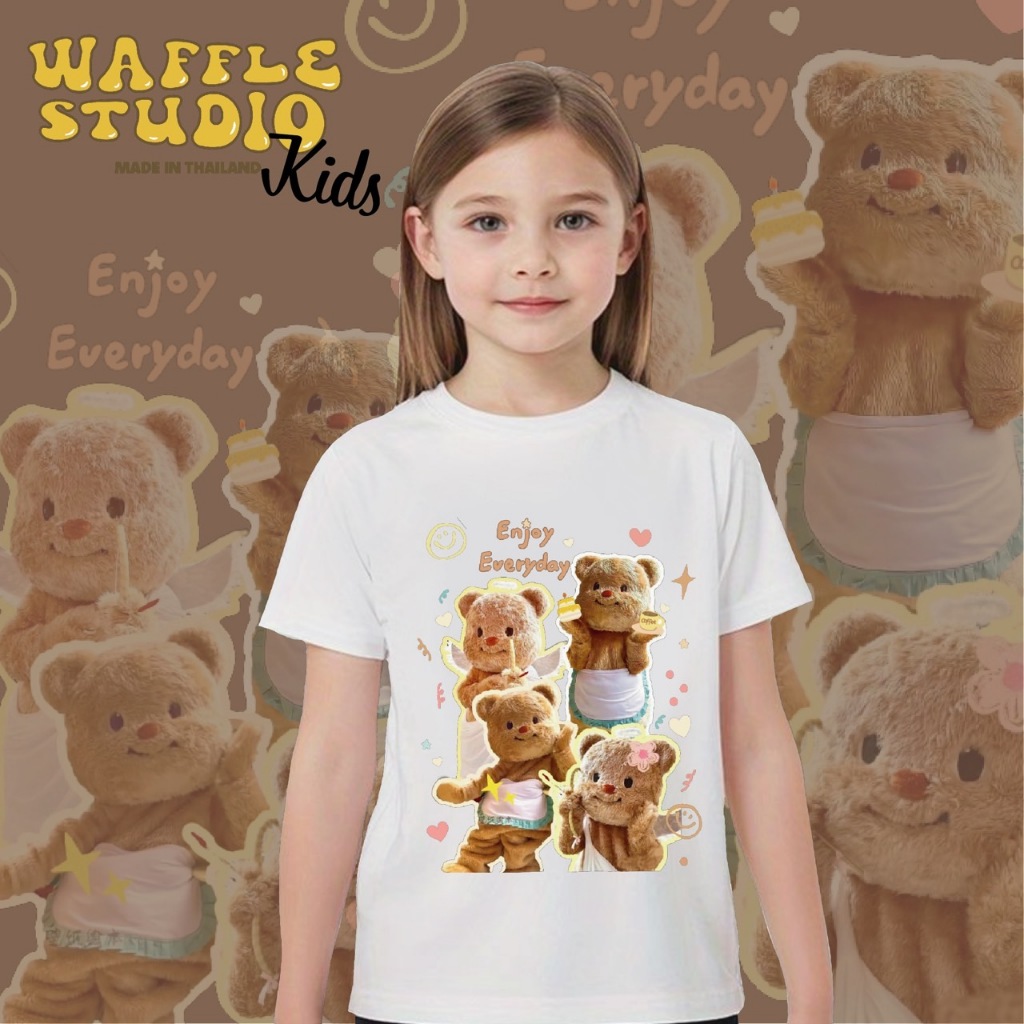 [ ส่งฟรี ] KD0365 เสื้อเด็ก เสื้อยืดเด็ก เสื้อยืด butterbear หมีเนย น้องเนย ผ้า Cotton 100% WAFFLE STUDIO
