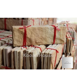 หินทรายธรรมชาติ สีเหลืองลาย ติดผนัง ปูเสาปูพื้น ขนาด 10x30 cm.