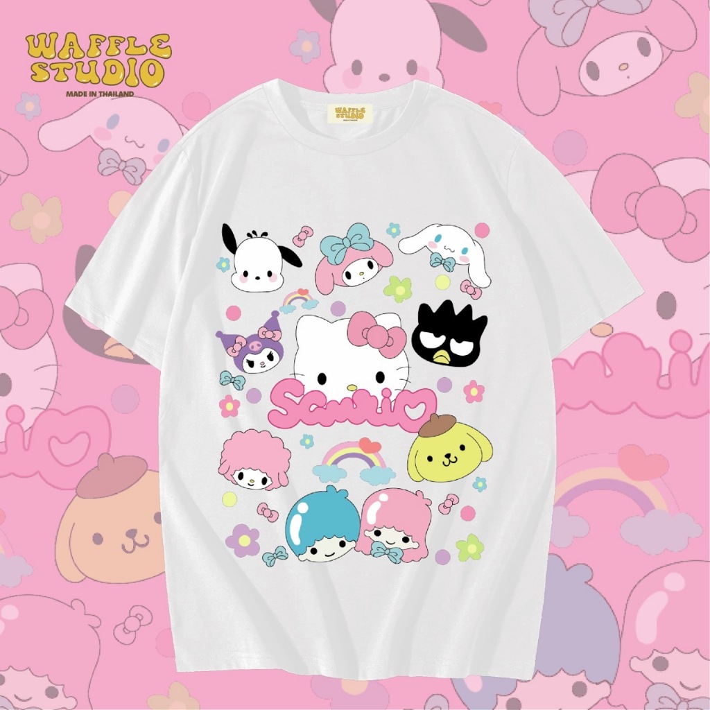 [ส่งฟรี ] WS0377 เสื้อยืดโอเวอร์ไซส์ เสื้อยืดเกาหลี ผ้าคอตตอน100% เสื้อยืด คิตตี้ Kitty Sanrio WAFFLE STUDIO