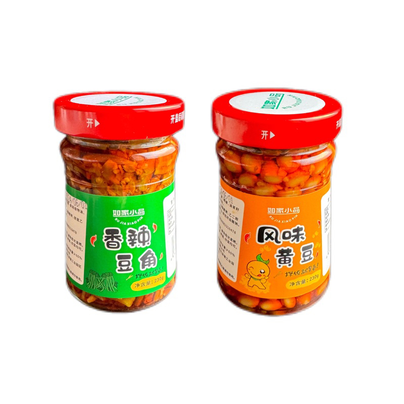 ถั่วเหลืองเสฉวน ถั่วฝักยาวดอง พร้อมทาน ( 如家小品风味黄豆、香辣豆角 ) ขนาด 230g พร้อมส่งจากไทย ถั่วฝักยาว ถั่วเหลือง ดอง ผักดอง