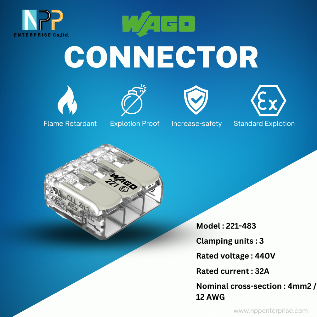Wago อุปกรณ์เชื่อมสายไฟ Terminal Connecter Explosion Proof 3ช่อง 4มม. [221-483 / 1 ชิ้น] ของแท้ 100%