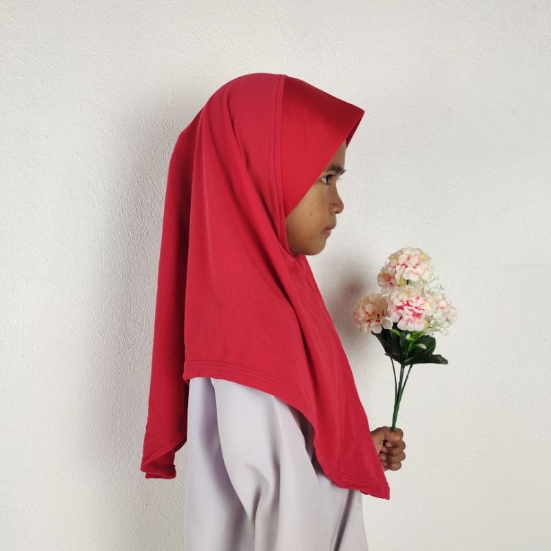 ผ้าคลุมสวม เด็กหญิง สีพื้น ขนาดเล็ก หัวนิ่ม ผ้ามอสเครป ฮิญาบมุสลิม เครื่องแต่งกายอิสลาม สอนเด็ก