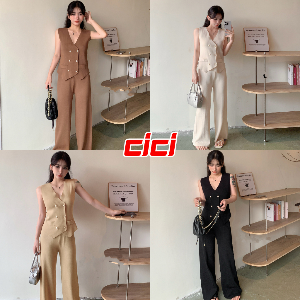ส่งทันที Cici(NO. A1866-5)Set 2 เสื้อกั๊กดีเทลกระดุมสามารถใช้งานได้จริง พร้อมกางเกงขายาว สไตล์เกาหลี