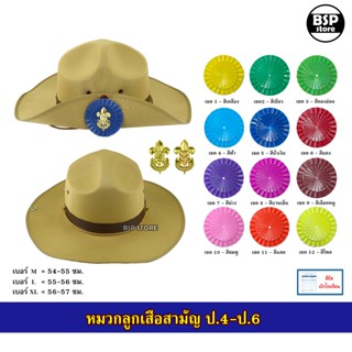 หมวกปีก ลูกเสือสามัญ พร้อมดอกจัน+เข็ม ป.4 - ป.6 ครบสี 12 เขต