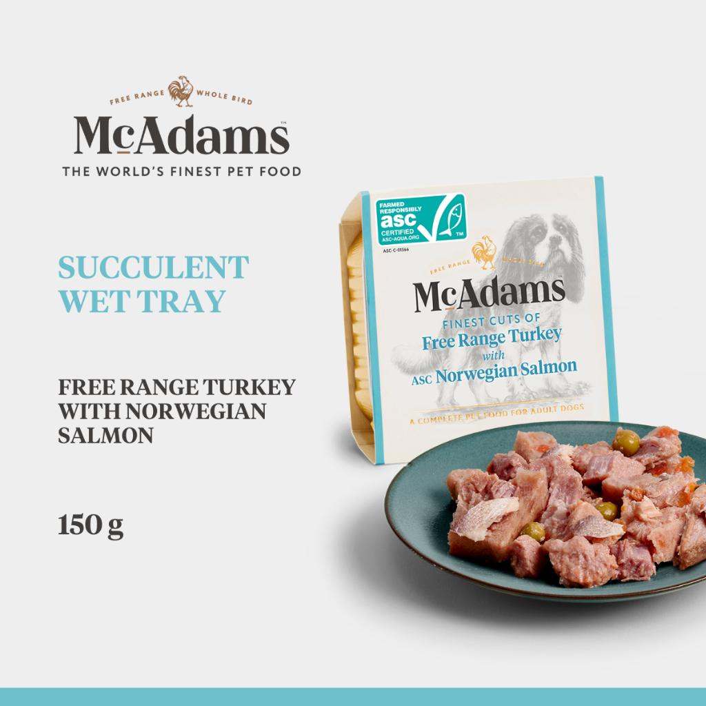 McAdams Succulent Wet Trays Free Range Turkey Norwegian Salmon 150g อาหารเปียกสุนัข สูตรไก่งวงแซลมอน