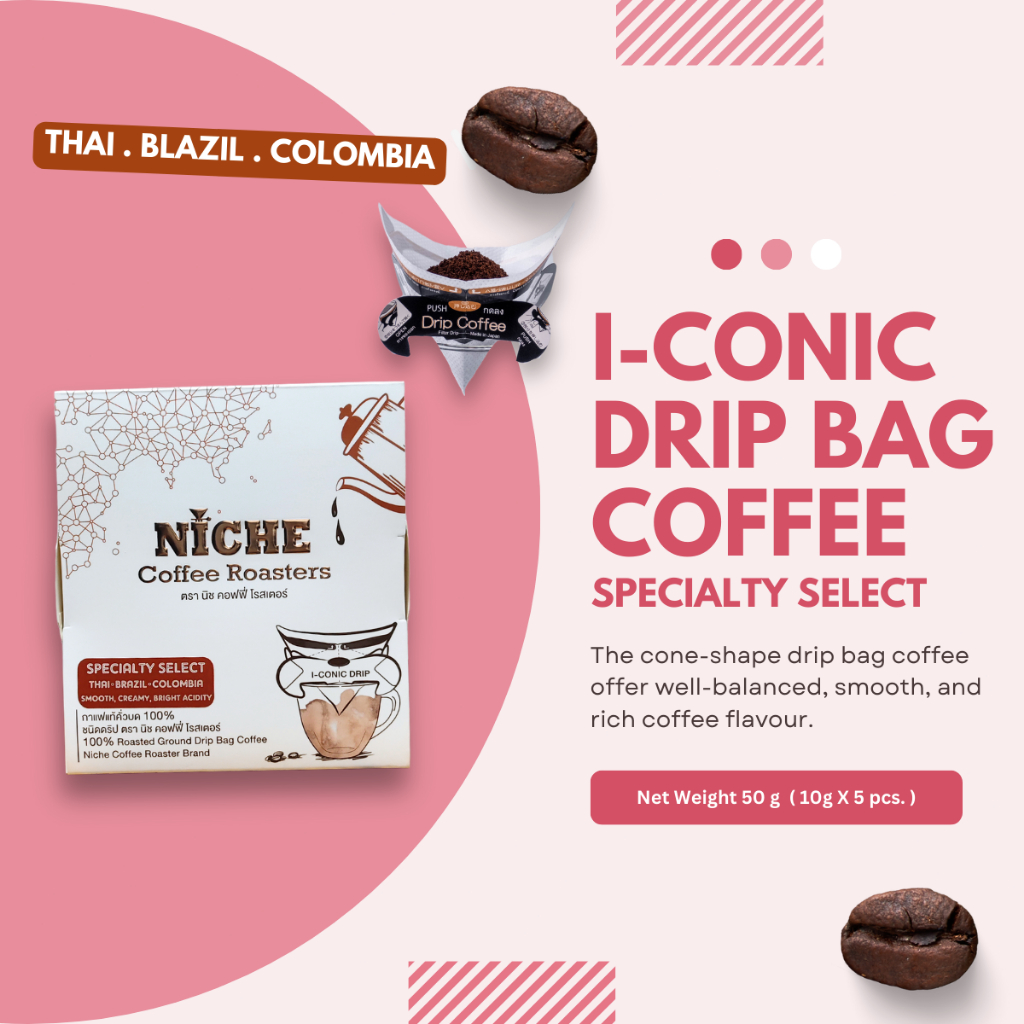 The Coffee Bean กาแฟดริปทรงกรวยV-60 กาแฟ I-CONIC Specialty Select คั่วกลาง 5 ซอง/กล่อง