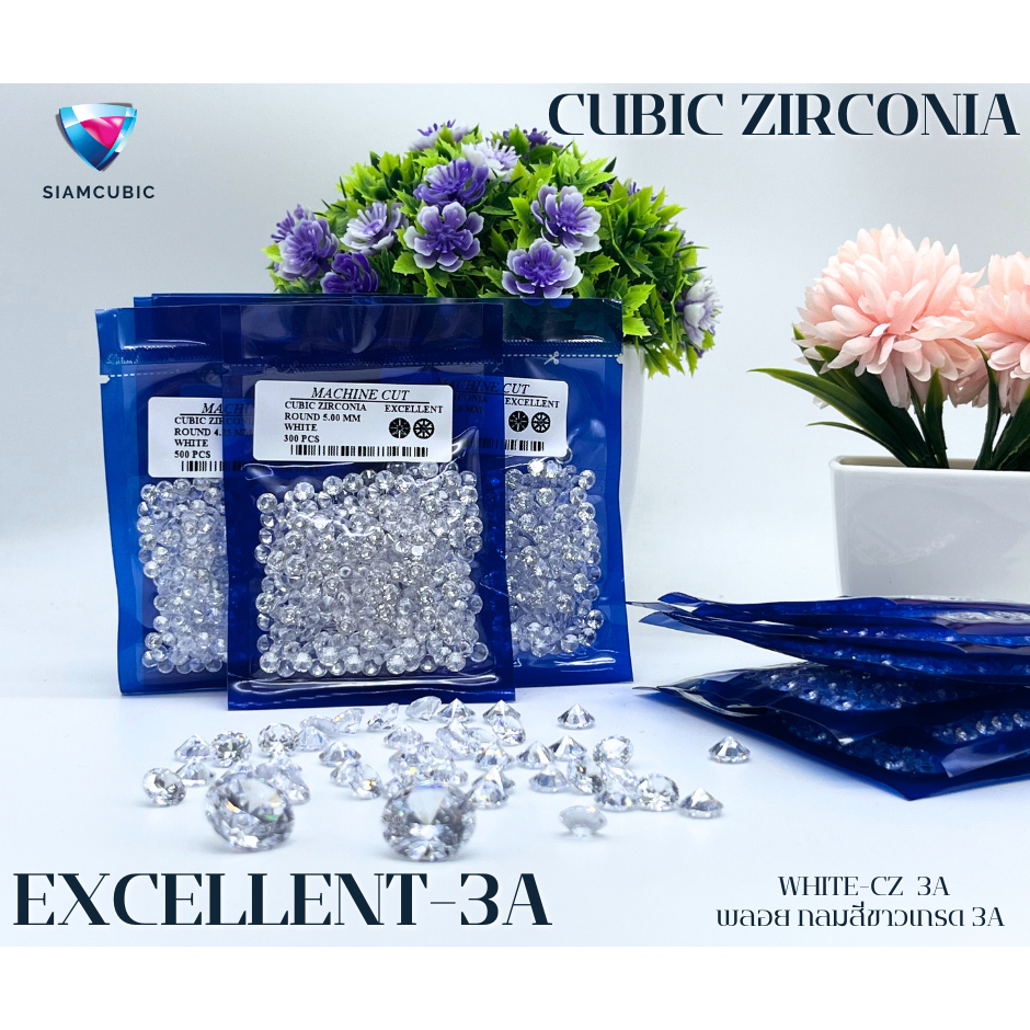 พลอย - CZ  ทรงกลม เกรด EXCELLENT 3A  White-CZ ( Size0.80 MM.- 20.00 MM.) พลอยสังเคราะห์  พลอยรัสเซีย