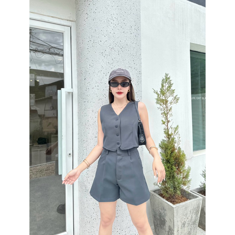 LOVELY SET | เซตกั๊กขาสั้น | ผ้าบัลลี่ผ้าหนาอย่างดีไม่ต้องใส่ซับใน งานเข้าใหม่ของทางร้าน งานไซส์(xs-xl)