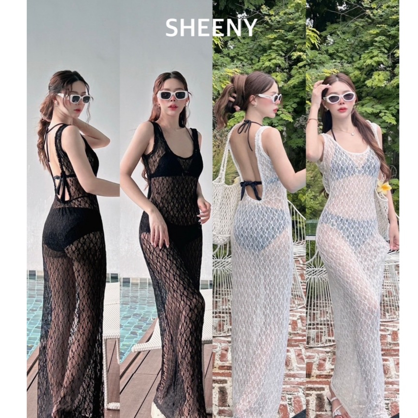 ชุดยาวซีทรูผู้หญิง สาวอวบใส่ได้ เดรสซีทรูยาวกล้ามคลุมบิกินี่ ชุด เสื้อ คลุมบิกินี่ สายฝอ สาวอวบ ป้าย Sheeny.