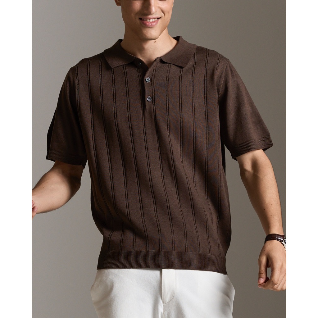 IL COMUNE - Knitted Polo รุ่น IL CLASSICO สีน้ำตาลไหม้