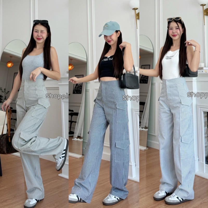 กางเกงคาร์โก้ริ้วยีนส์ 4กระเป๋ารุ่นใหม่❤️