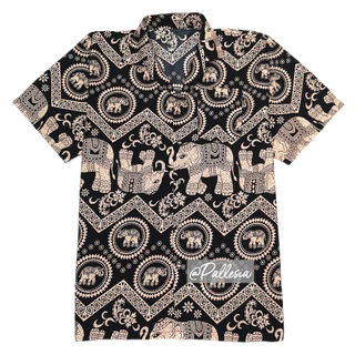 7ไซส์ S-4XL งานไทย เสื้อลายช้าง ลายโซ่ ไหมอิตาลี เสื้อเชิ้ตฮาวาย hw801