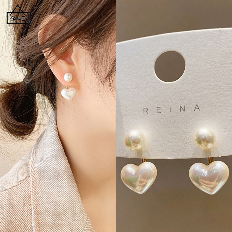 COD❤️ต่างหูจี้หัวใจประดับมุกหรูหราสไตล์เกาหลีแฟชั่นเรียบง่ายละเอียดอ่อนเครื่องประดับสำหรับผู้หญิงของขวัญ-a.one