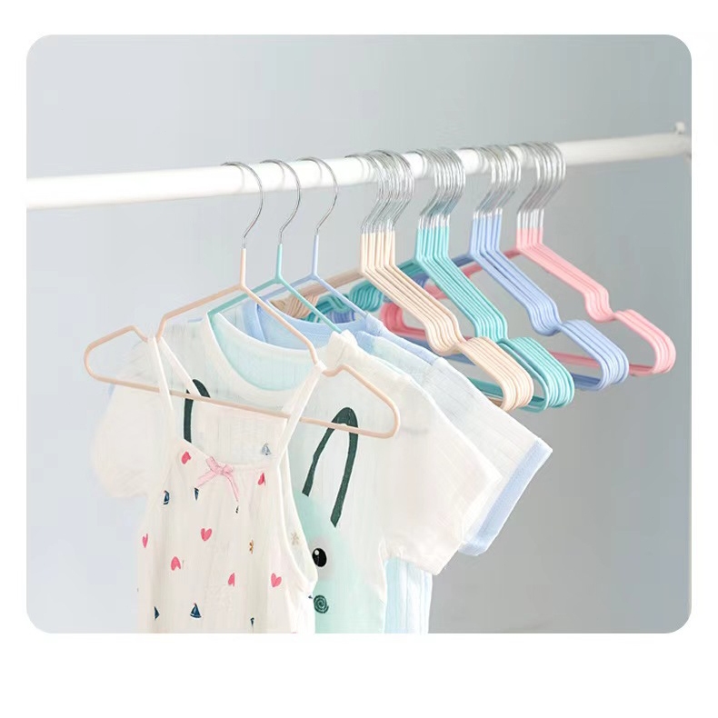 ไม้แขวนเสื้อสแตนเลส เคลือบซีลีโคนกันลื่น เด็ก30cm*18cm สีพาทเทส ขายดี!!1เเพ็ค/5 ชิ้น