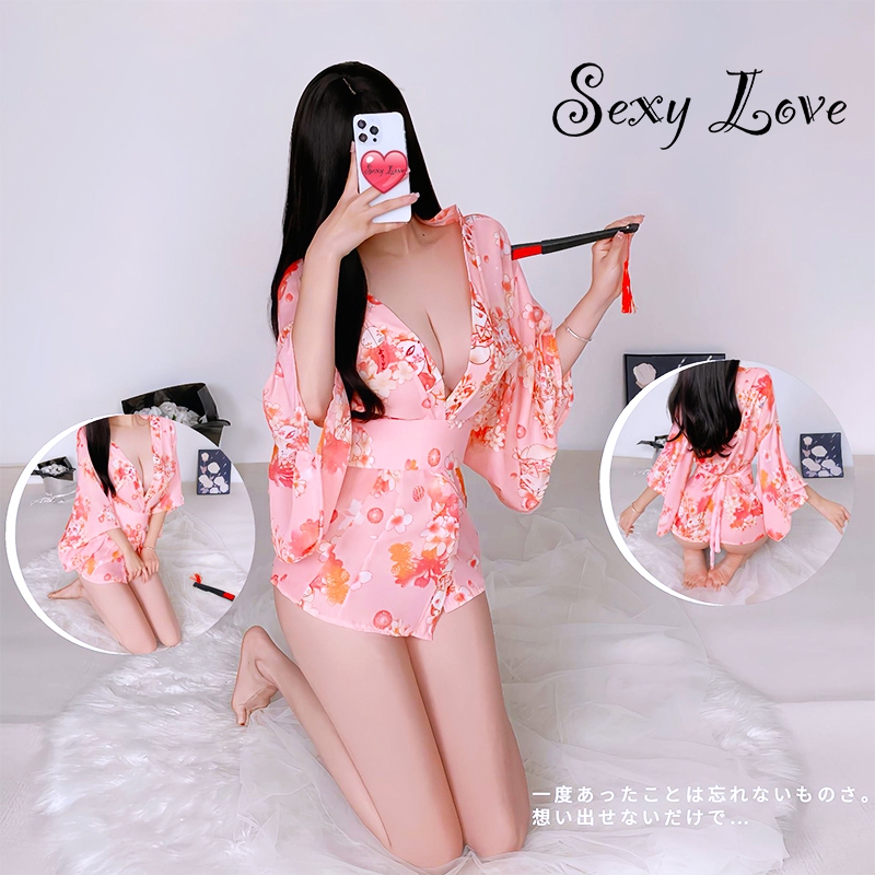 💗Sexy Love💗ดอกซากุระ กิโมโน เซ็กซี่ ล่อ ชุดคอสเพลย์ หน้าอกที่เปิดเผย ลายลูกไม้ ดูเซ็กซี่ ส่งจากไทย H9311