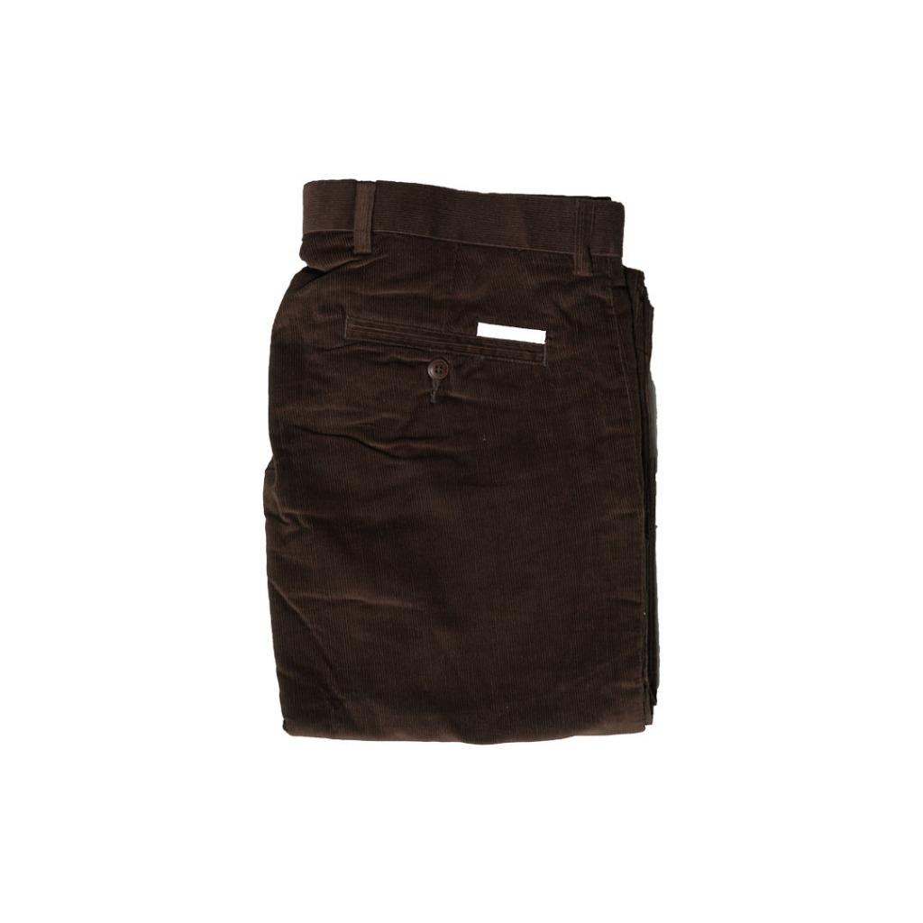 Hazard กางเกงขายาวสีพิ้นไม่มีจีบ ผ้า ลูกฟูกคอตตอน(Corduroy) สีน้ำตาล