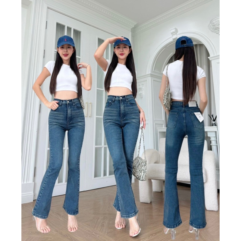 กางเกงยีนส์ขาม้า ผ้ายืด สีสนิม(9800) สีฟอกสวย เอวสูง ใส่แล้วขาดูยาว สูง พรางหุ่นดูผอม