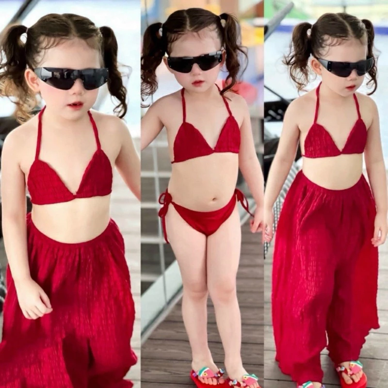 ชุดว่ายน้ำเด็กชุดว่ายน้ำลูกสาวSet 3ชิ้น