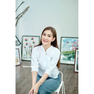 เสื้อผ้าฝ้ายคอจีน(แขนสามส่วน) ผ้าฝ้ายด๊อปบี้ เนื้อนุ่มใส่สบาย