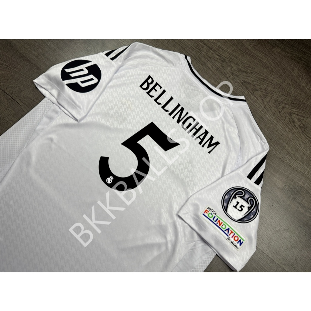 เสื้อฟุตบอล รีล มาดริด Home เหย้า 2024/25 พร้อมเบอร์ชื่อ 5 BELLINGHAM 7 VINI JR 9 MBAPPE และอาร์ม UCL