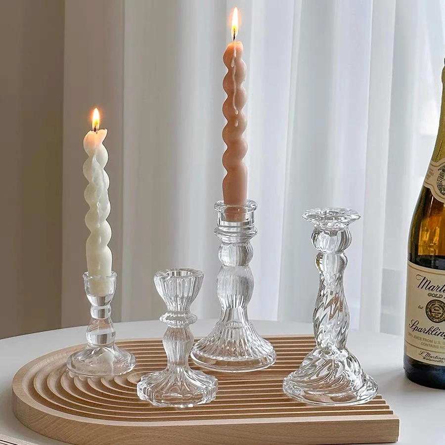 OurHome [พร้อมส่ง] เชิงเทียนแก้วสไตล์ยุโรปย้อนยุค European retro glass candlestick holder เชิงเทียนอาหารค่ำใต้แสงเทียน