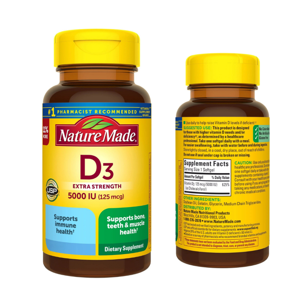 วิตามินดี3 Vitamin D3 1000IU (25mcg) 100 Softgels (Nature Made®) Support Immune Health