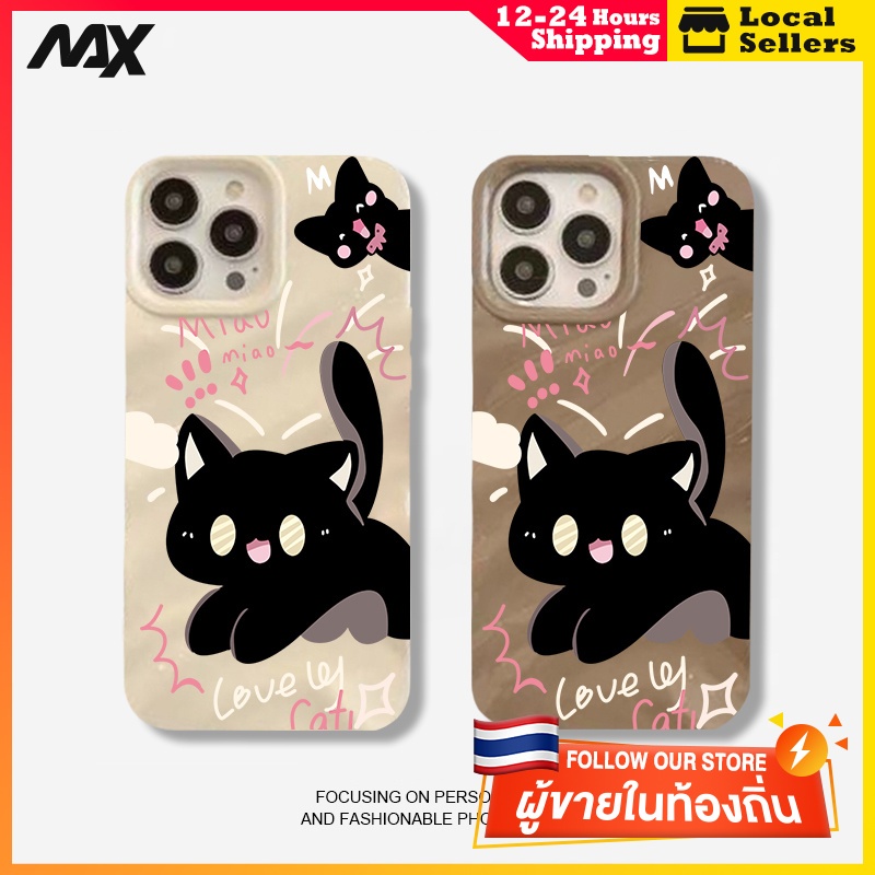 ส่งจากไทยเคส iphone 7P 8P 11 13 14 Pro Max กล้องป้องกันมิตรกับสิ่งแวดล้อมกันกระแทกดอก ลูกแมวกลัว