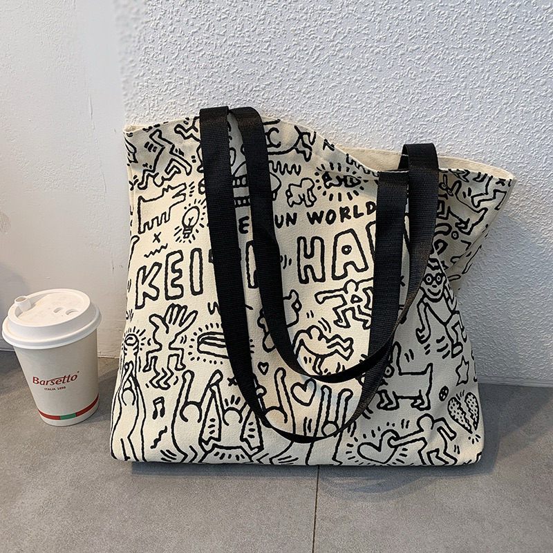 กระเป๋าผ้า สกรีนลายน่ารัก Keith haring มี 2 สี 3 แบบ