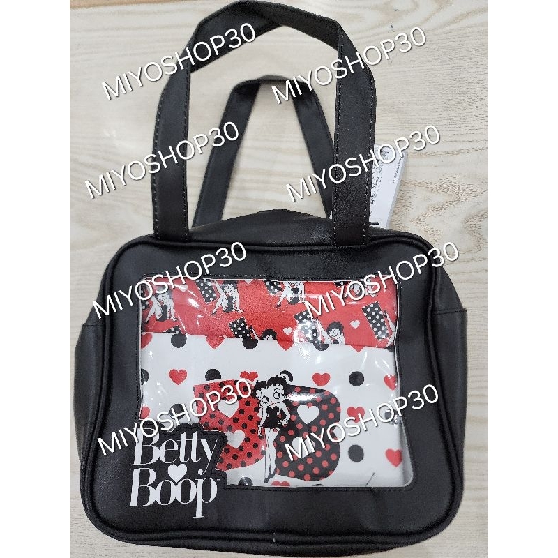 กระเป๋าลาย betty boop เป็นเซ็ต 3 ชิ้น สีดำ พร้อมส่ง