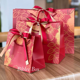 ꒰1ใบ꒱ถุงกระดาษ ลายดอกโบตั๋นสีแดง เตรียมของพิธีรับไหว้ พิธียก…
