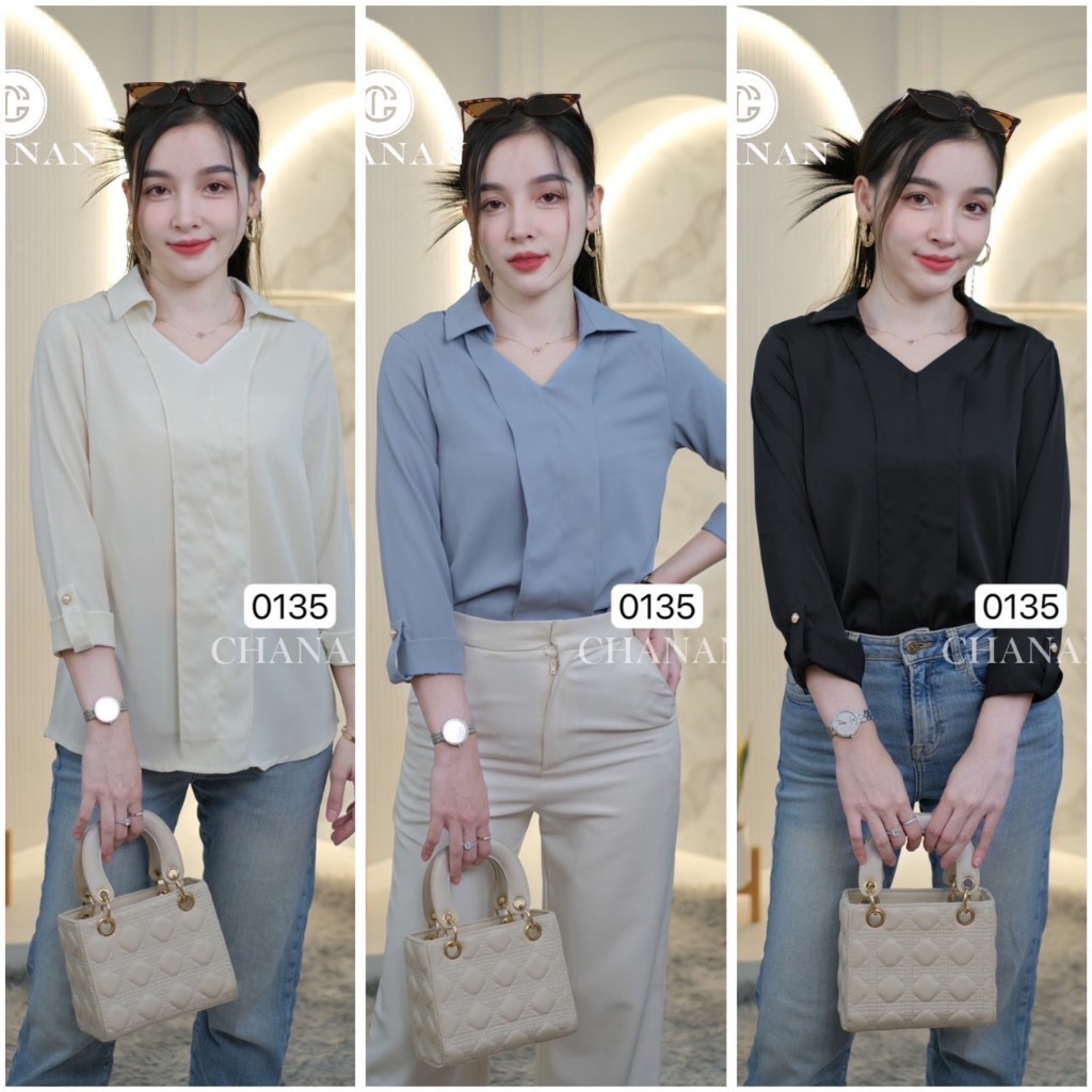 ขายดี Chanan เสื้อชีฟอง คอปกเชิ๊ต ทรงสวย ผ้านิ่มใส่สบาย เสื้ออกกงาน ใส่ทำงาน เสื้อผู้ใหญ่ สาวออฟฟิต มี3สี รุ่น0135