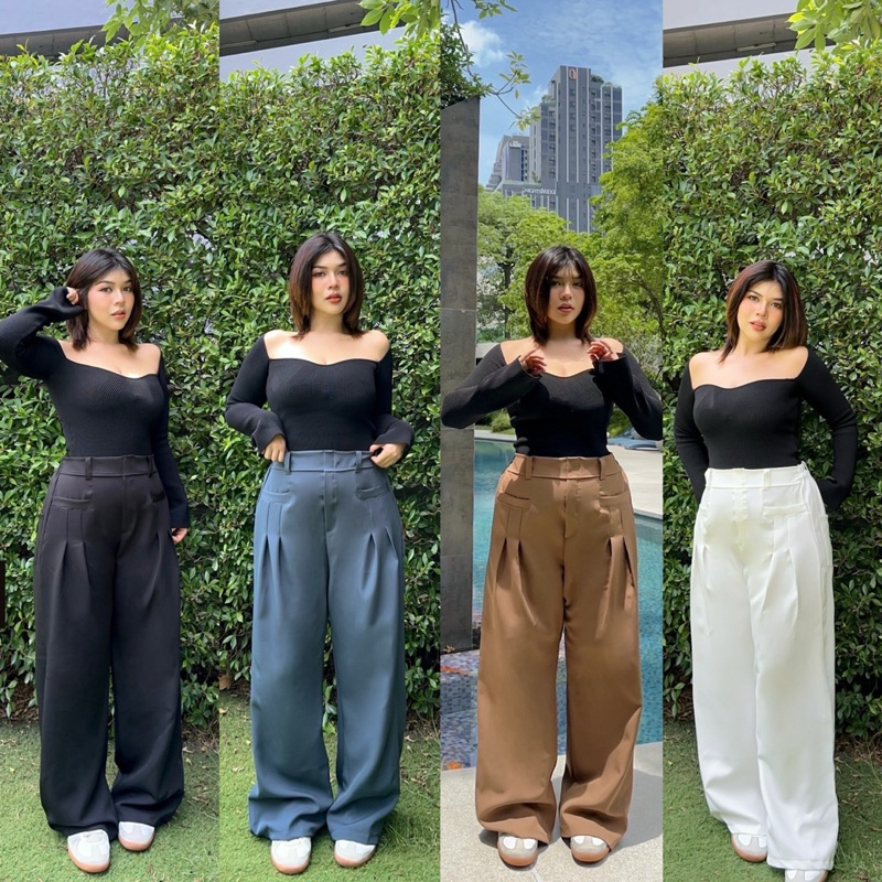 (YY) กางเกงขายาว จีบทวิต กระเป๋าหน้า2ใบ ทรงสวยมาก ใส่แล้วพรางหุ่นสุดๆ ใส่เที่ยว ใส่ทำงาน ไซส์ใหญ่ พลัสไซส์