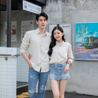 🌈 20 สี ชุดคู่รัก เสื้อคู่ (พร้อมส่ง) ไซต์ S-XXL เสื้อเชิ้ตแขนยาวคอปก