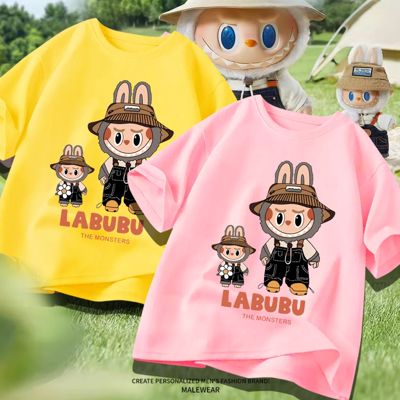 D877（พร้อมส่งจากไทย）เสื้อยืดแขนสั้ง ผ้านุ่มใส่สบายฯ ลายLABUBU มี7สีหลายสีเลือกได้ S-3XL
