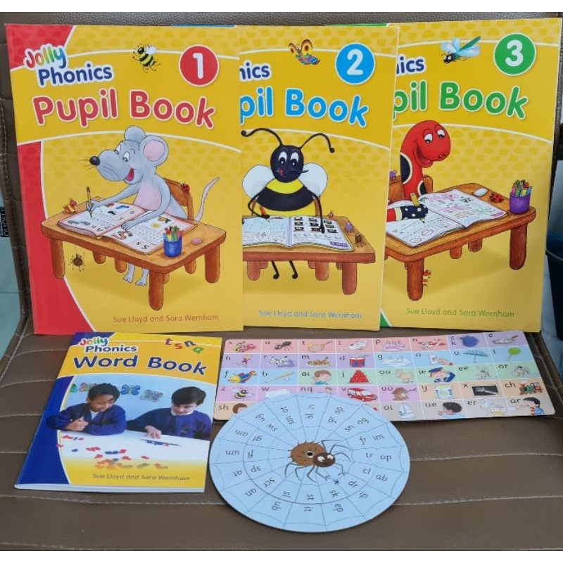 ชุด 6 รายการ หัดเขียน เริ่มต้นหัดอ่าน Jolly Phonics pupil book 1,2 3, Strip, Word book and Blend Wheel