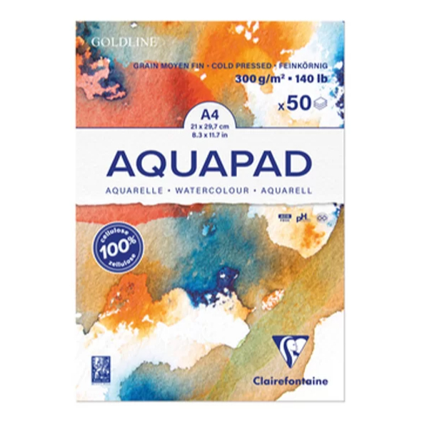 Clairefontaine Goldline Aquapad 300g Medium Fine Grain A4 (C975721C) / สมุดฉีก กระดาษสีน้ำ ขนาด A4 แบรนด์ Clairefontaine
