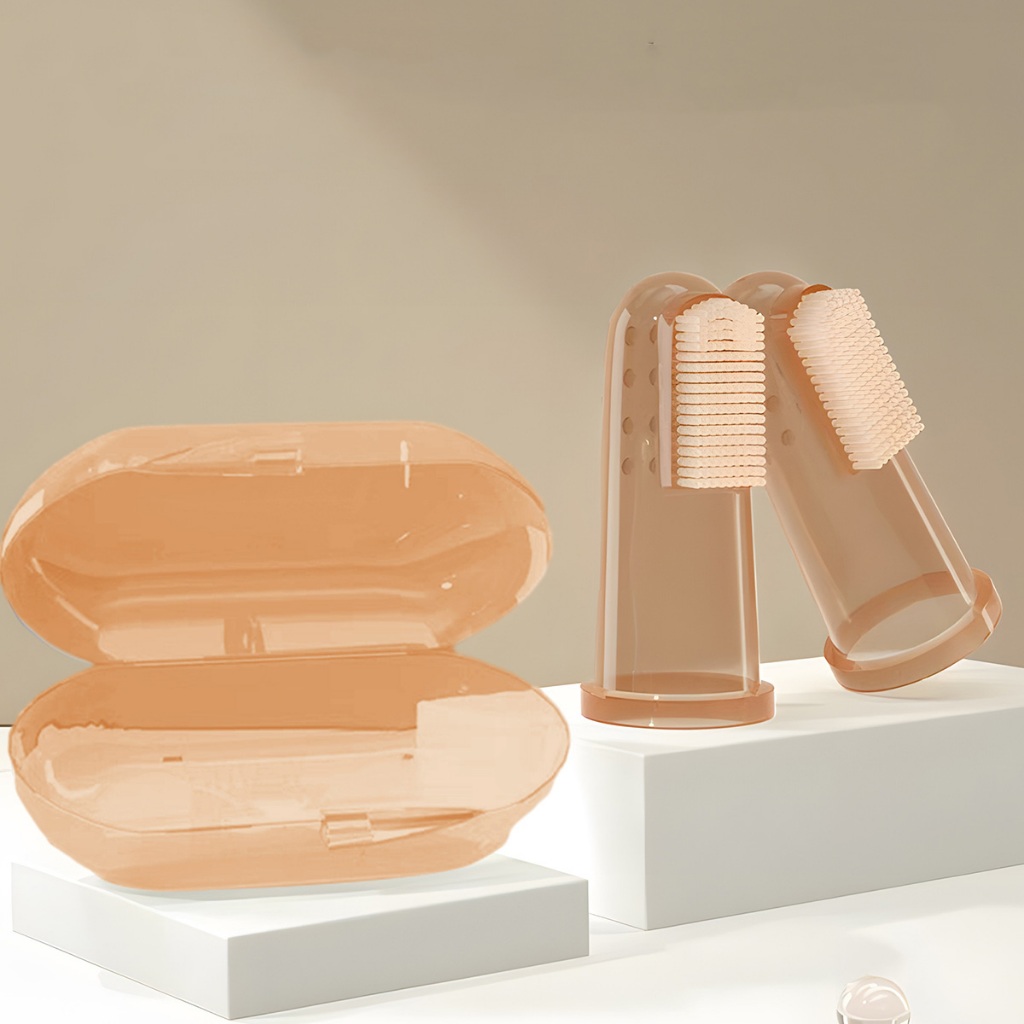 แปรงสวมนิ้วทำความสะอาดลิ้น และช่องปากเด็กอ่อน พร้อมกล่องเก็บ