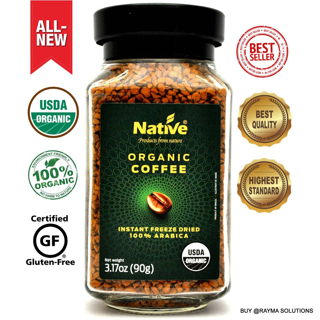 กาแฟออร์แกนิก NATIVE Organic Coffee, Gluten Free Instant Freeze Dried 100% Arabica, 90g