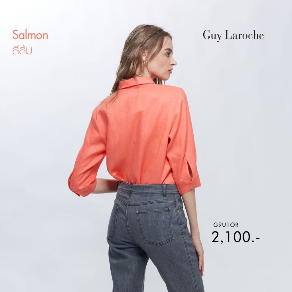 Guy Laroche เสื้อเชิ้ตผู้หญิง Light linen  แขนสามส่วน สีส้ม G9U1OR