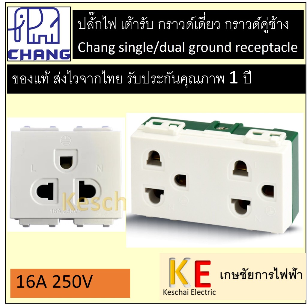 ปลั๊กไฟ ช้าง ปลั๊กเดี่ยว ปลั๊กคู่ กราวด์เดี่ยว กราวด์คู่ เต้ารับ เต้าเสียบ chang receptacle plug